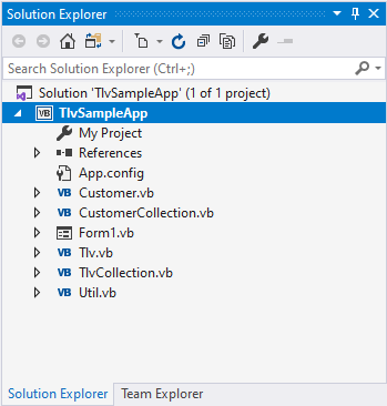 TLV Sample app Solution Explorer