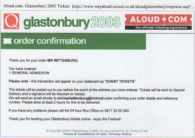 Glastonbury 2003 ticket